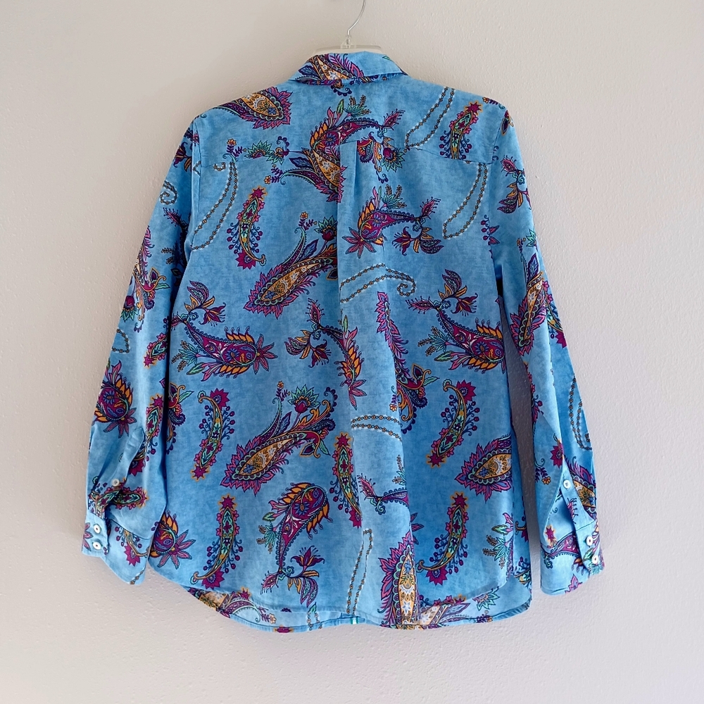 Talbots Cotton Button Front Shirt - Swirly Paisley, Size Lp - Picture 7 of 16